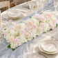 Pre-Arranged Silk Flower Table Runner 40"x16" Cream – Artificial Roses, Peonies, Hydrangeas & Chrysa