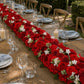Pre-Arranged Silk Flower Table Runner 40"x16" Red – Artificial Roses, Peonies, Hydrangeas & Chrysant