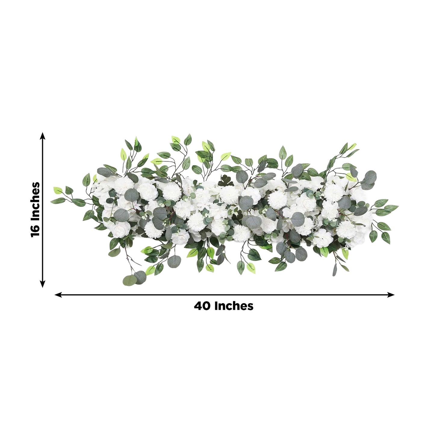 Pre-Arranged Silk Flower Table Runner 40"x16" White – Artificial Roses, Peonies, Hydrangeas & Chrysa