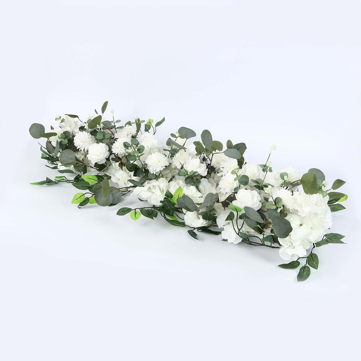 Pre-Arranged Silk Flower Table Runner 40"x16" White – Artificial Roses, Peonies, Hydrangeas & Chrysa