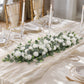 Pre-Arranged Silk Flower Table Runner 40"x16" White – Artificial Roses, Peonies, Hydrangeas & Chrysa