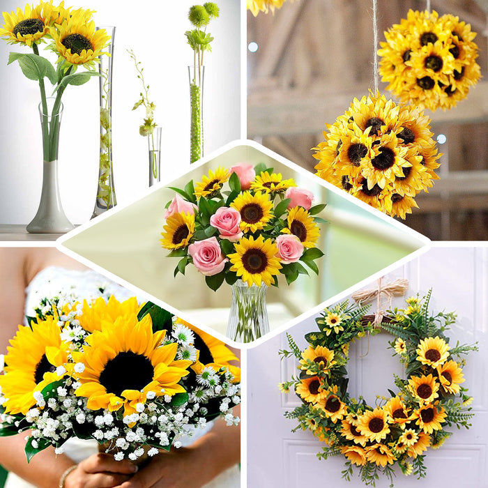 3 Stems | 17" Yellow Artificial Silk Sunflower Flower Bouquet Branches