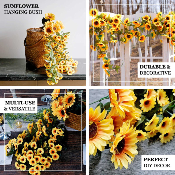 22" Artificial Hanging Vine Sunflower Bush, Draping Bouquet Garland