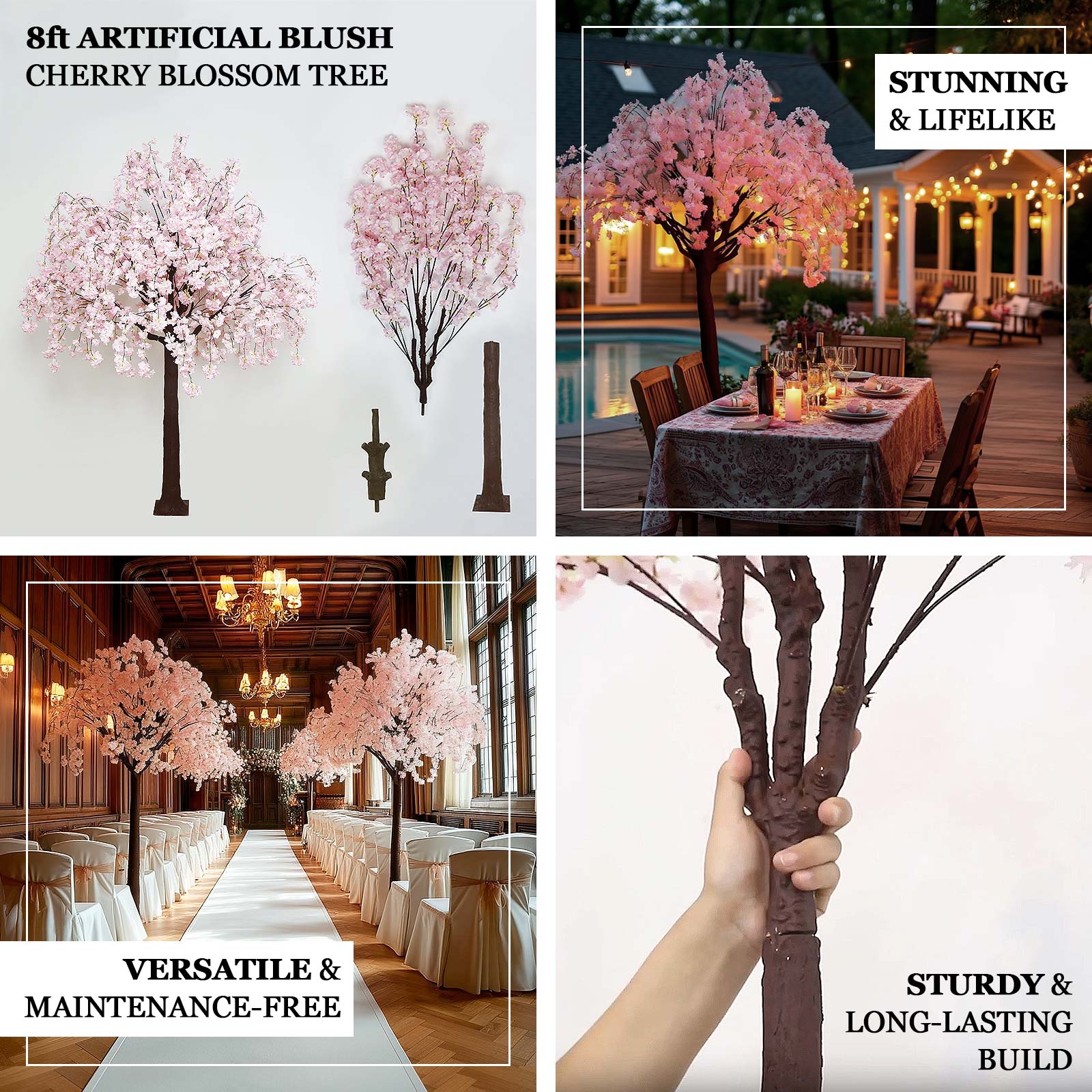 8ft Artificial Cherry Blossom Tree Blush – Silk Sakura Wishing Tree with Sturdy Metal Base & Realistic Fiberglass Trunk