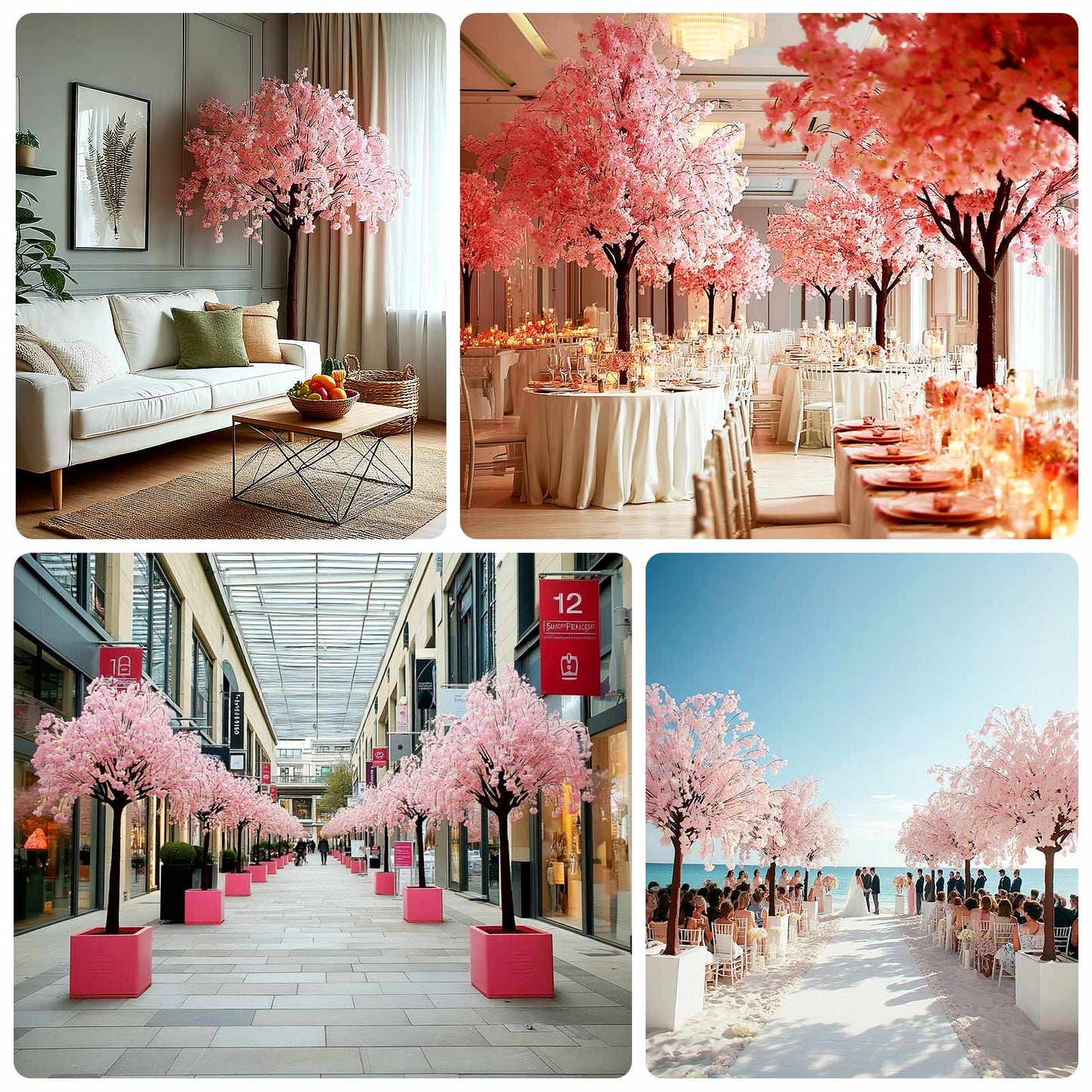 8ft Artificial Cherry Blossom Tree Blush – Silk Sakura Wishing Tree with Sturdy Metal Base & Realistic Fiberglass Trunk