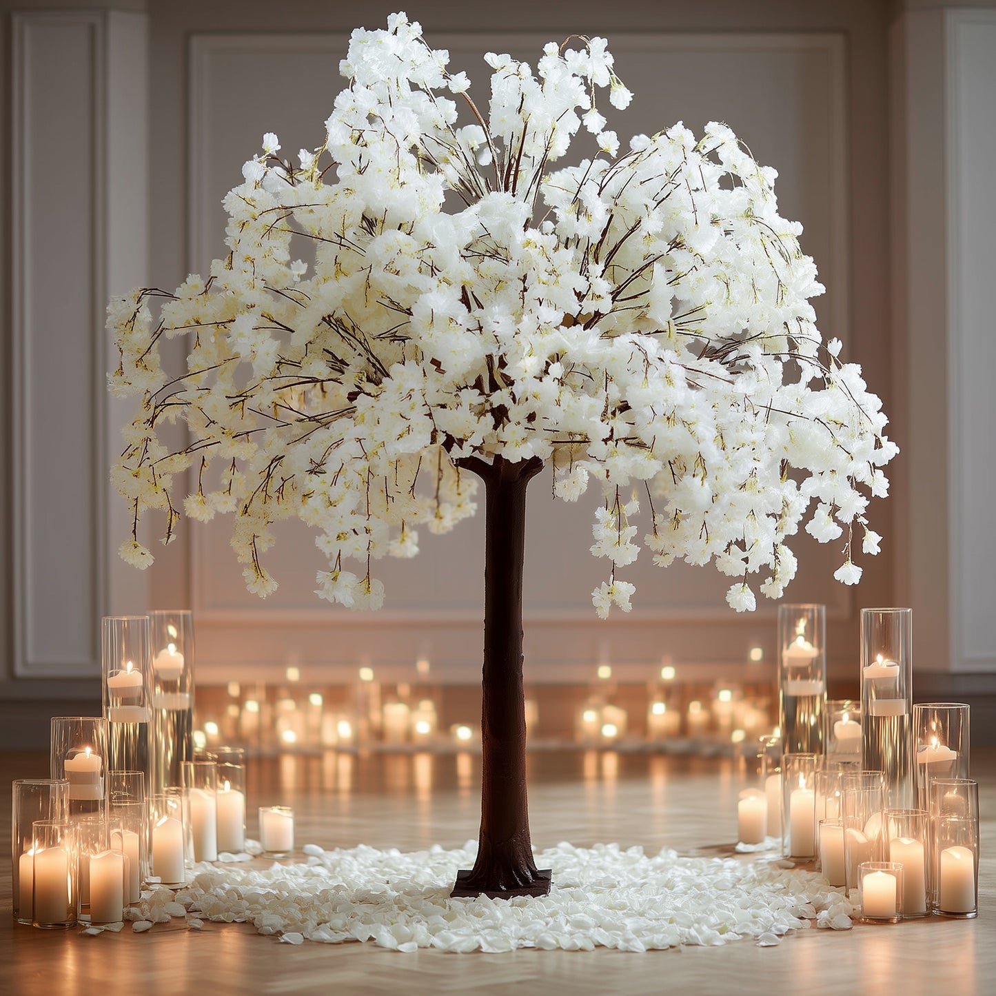 8ft Artificial Cherry Blossom Tree White – Silk Sakura Wishing Tree with Sturdy Metal Base & Realistic Fiberglass Trunk