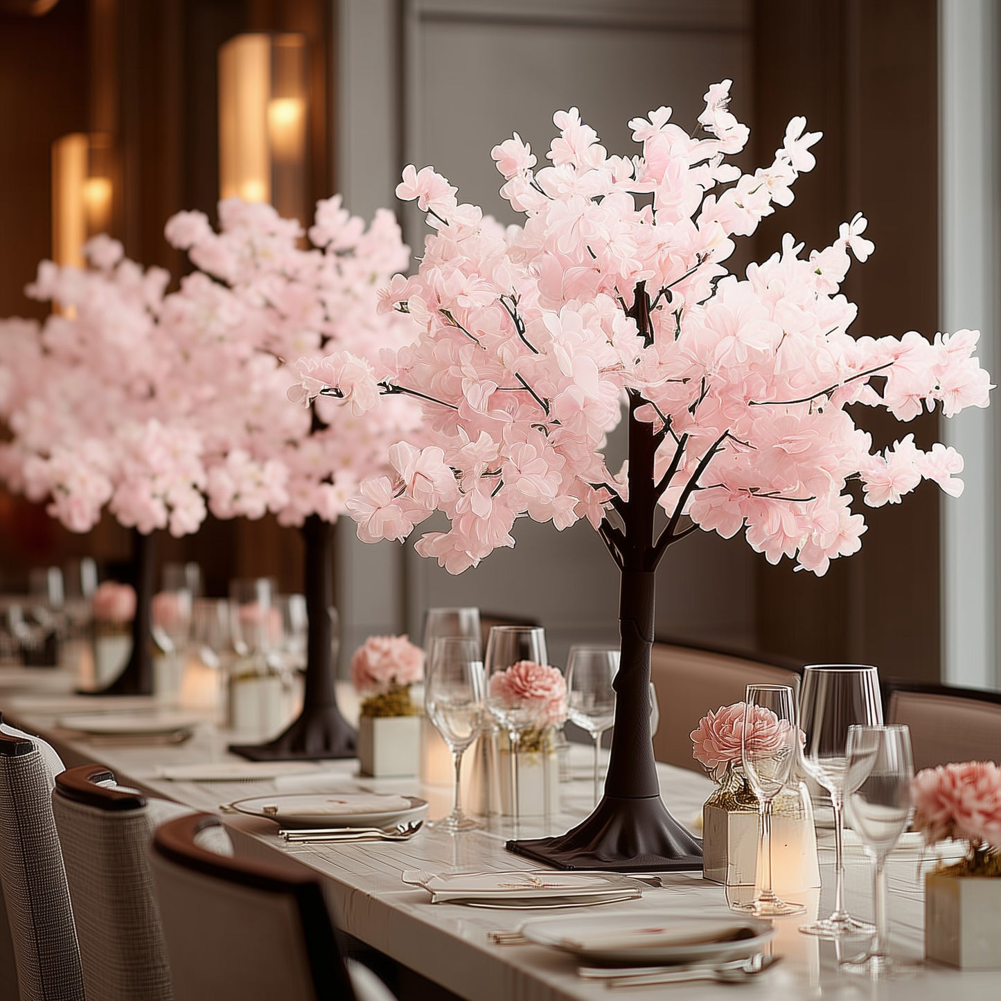 Silk Cherry Blossom Tree Centerpiece 3ft Blush – Lifelike Artificial Sakura Wishing Tree with Metal Base