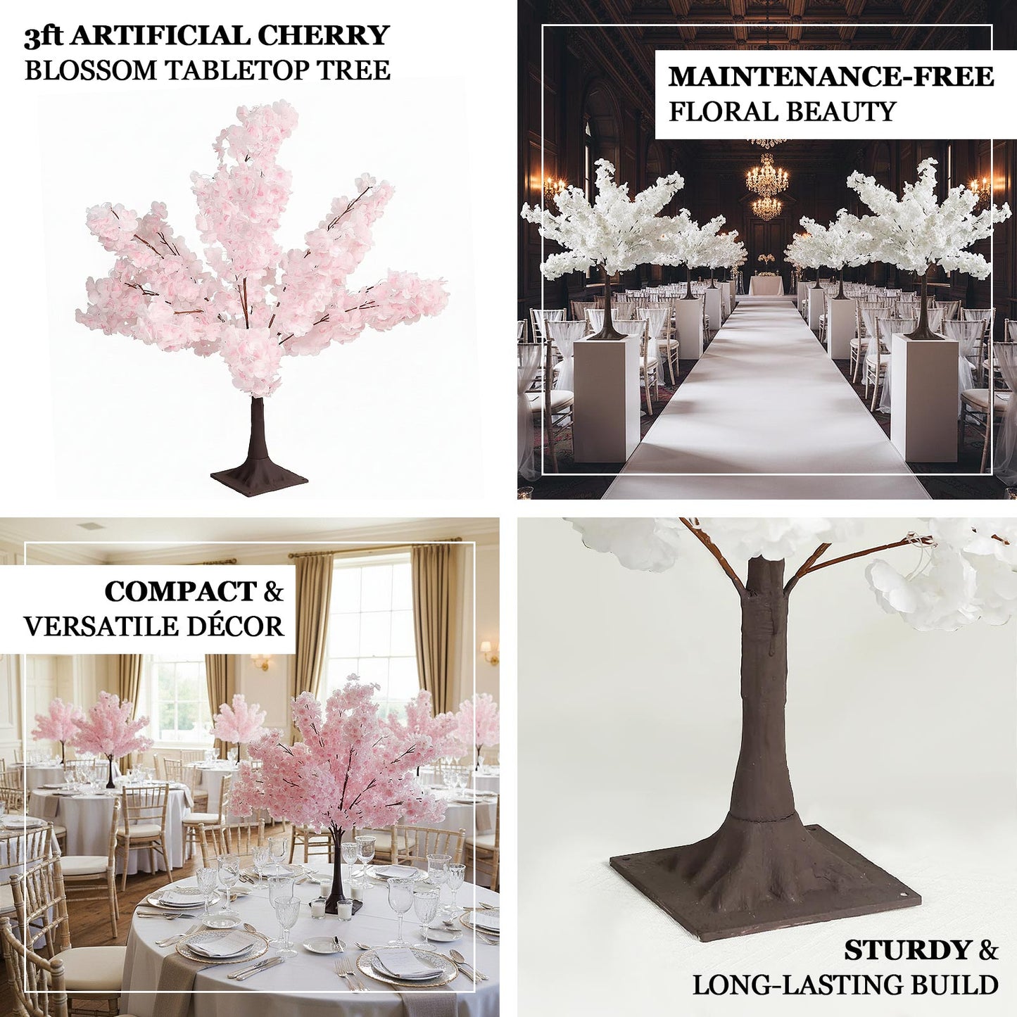 Silk Cherry Blossom Tree Centerpiece 3ft – Lifelike Artificial Sakura Wishing Tree with Metal Base