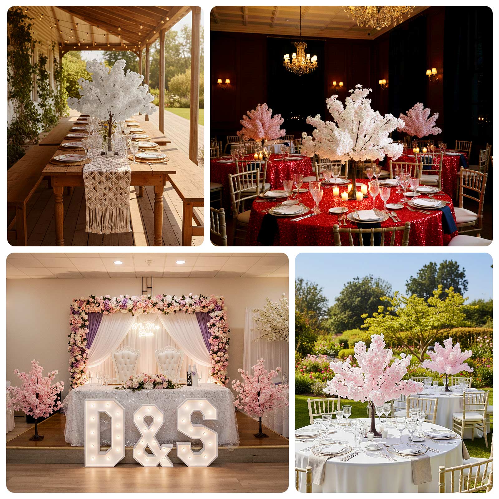 Silk Cherry Blossom Tree Centerpiece 3ft – Lifelike Artificial Sakura Wishing Tree with Metal Base