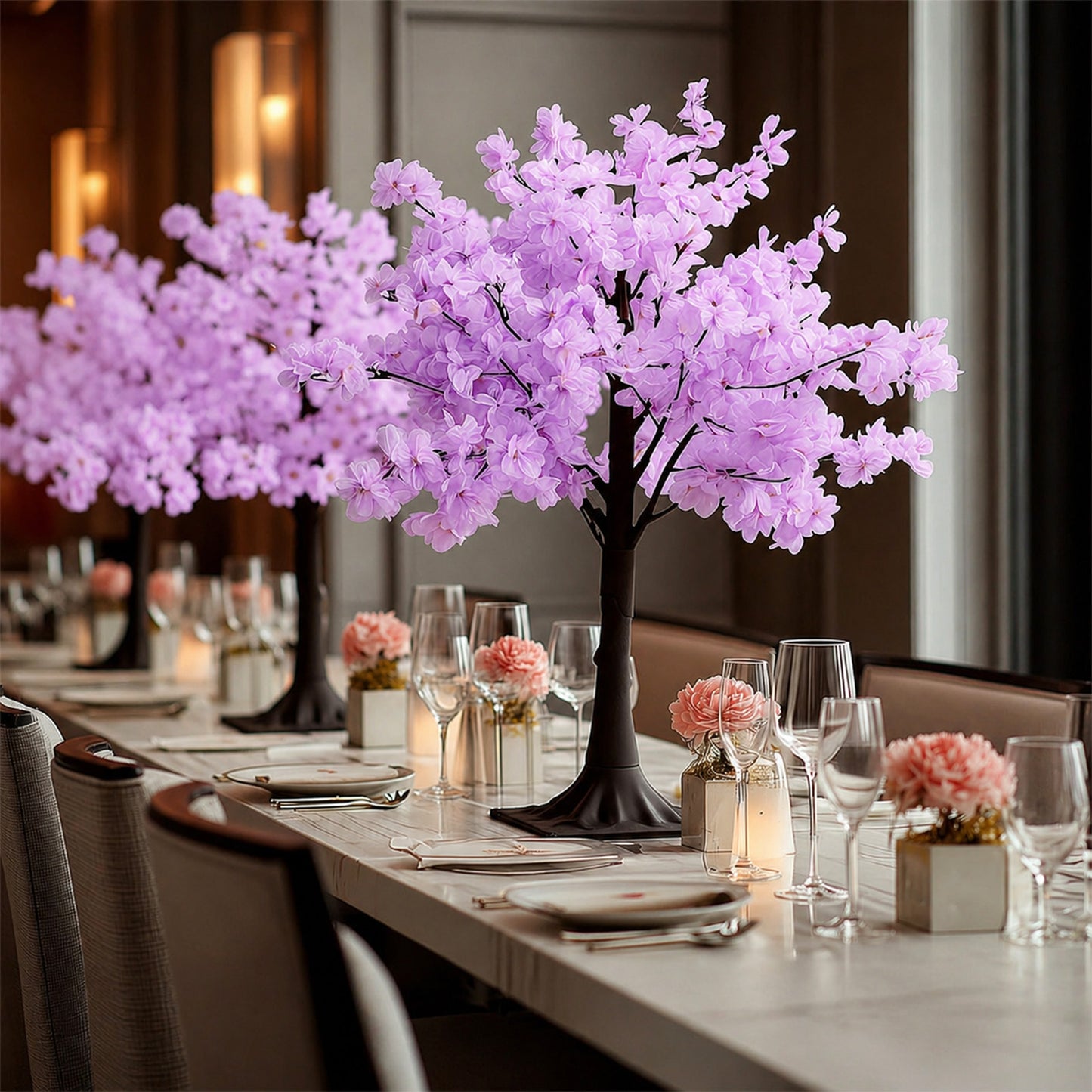 Silk Cherry Blossom Tree Centerpiece 3ft Lavender Lilac – Lifelike Artificial Sakura Wishing Tree wi