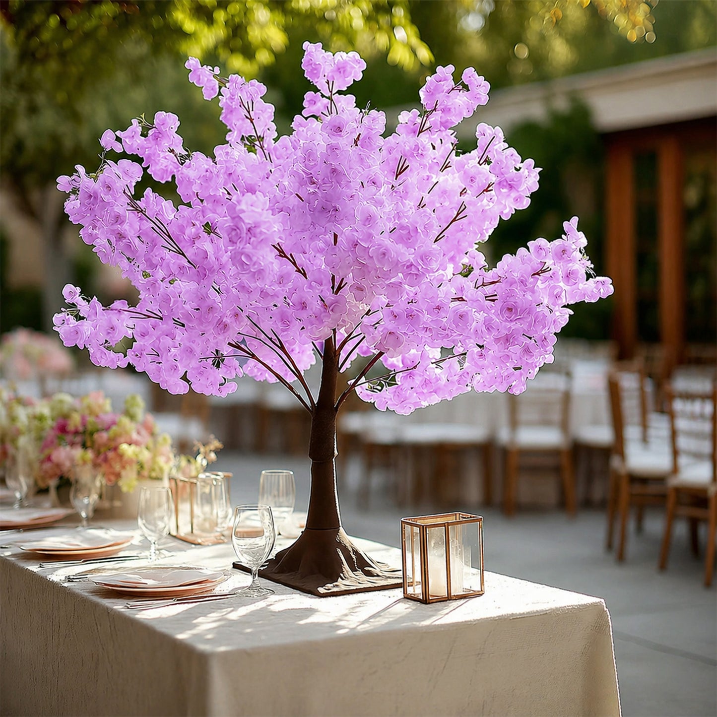 Silk Cherry Blossom Tree Centerpiece 3ft Lavender Lilac – Lifelike Artificial Sakura Wishing Tree wi