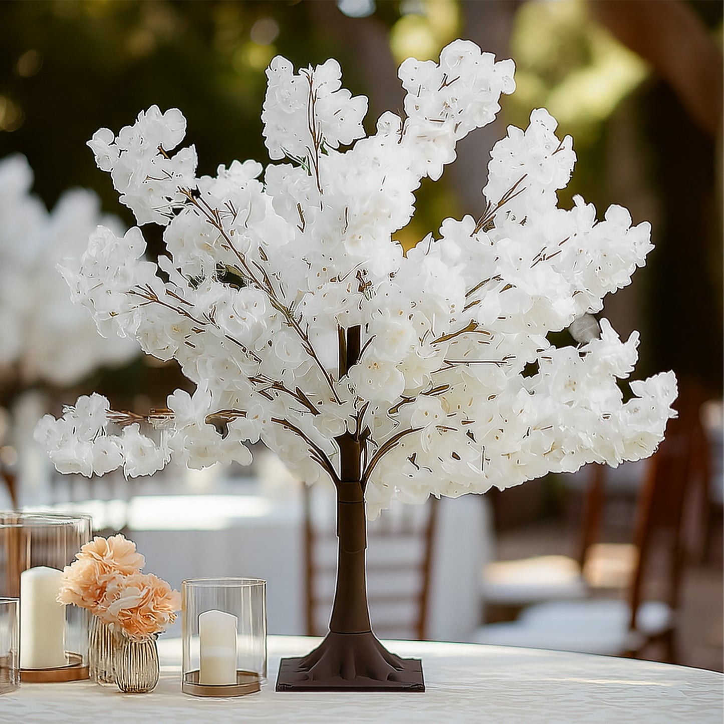 Silk Cherry Blossom Tree Centerpiece 3ft White – Lifelike Artificial Sakura Wishing Tree with Metal Base