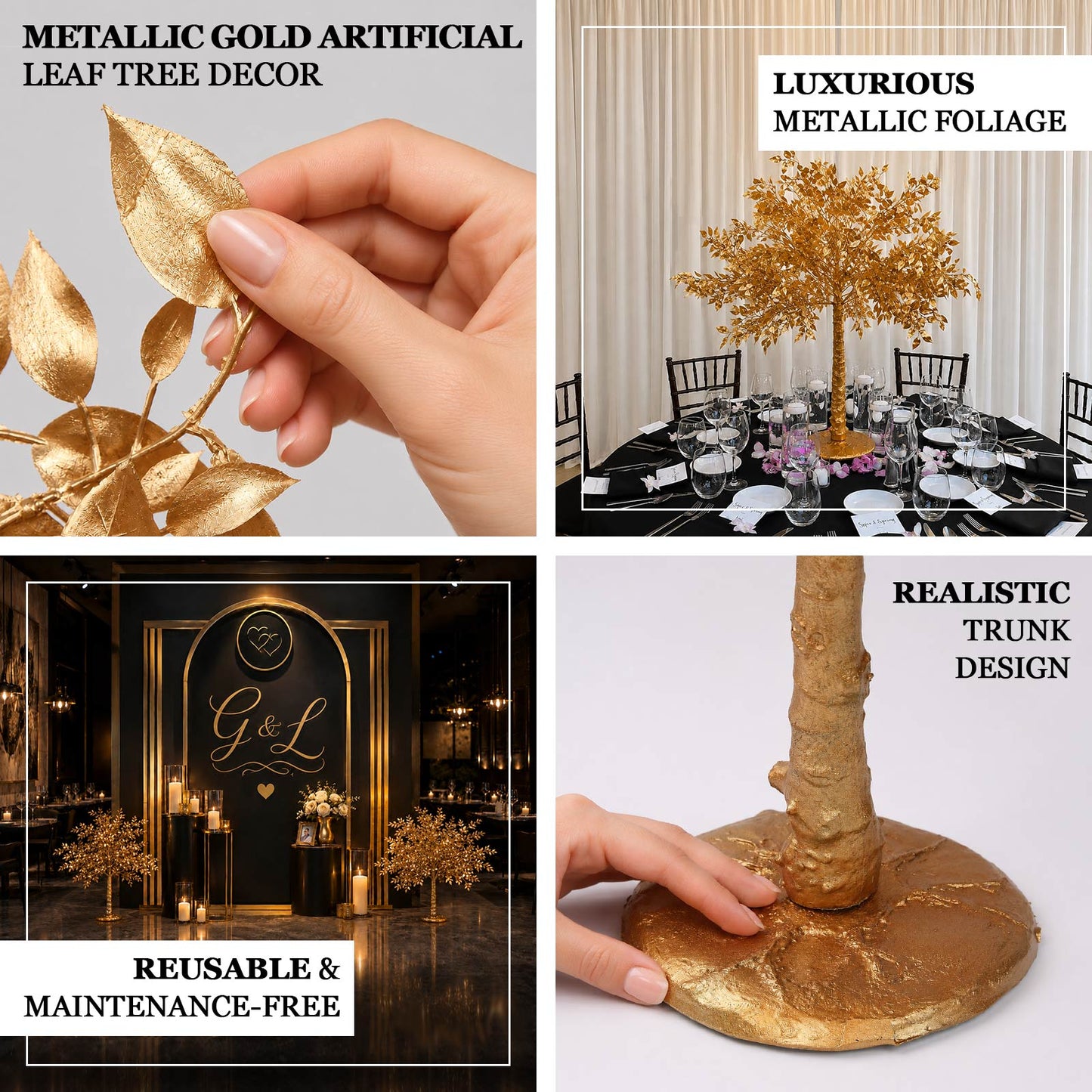 3ft Golden Faux Leaf Trees with Natural-Look Trunks – Floor Décor for Venues & Events