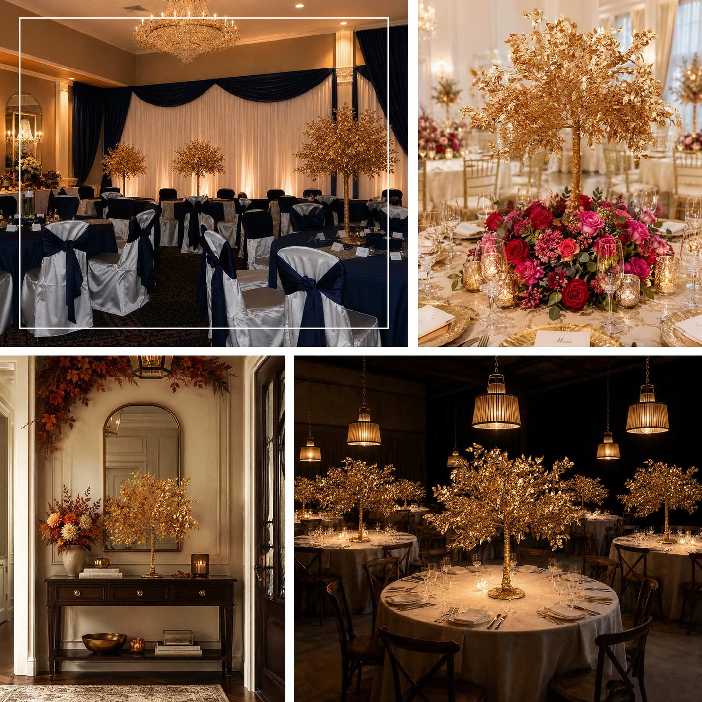 3ft Golden Faux Leaf Trees with Natural-Look Trunks – Floor Décor for Venues & Events