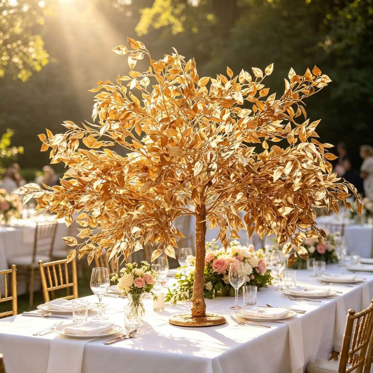 3ft Golden Faux Leaf Trees with Natural-Look Trunks – Floor Décor for Venues & Events