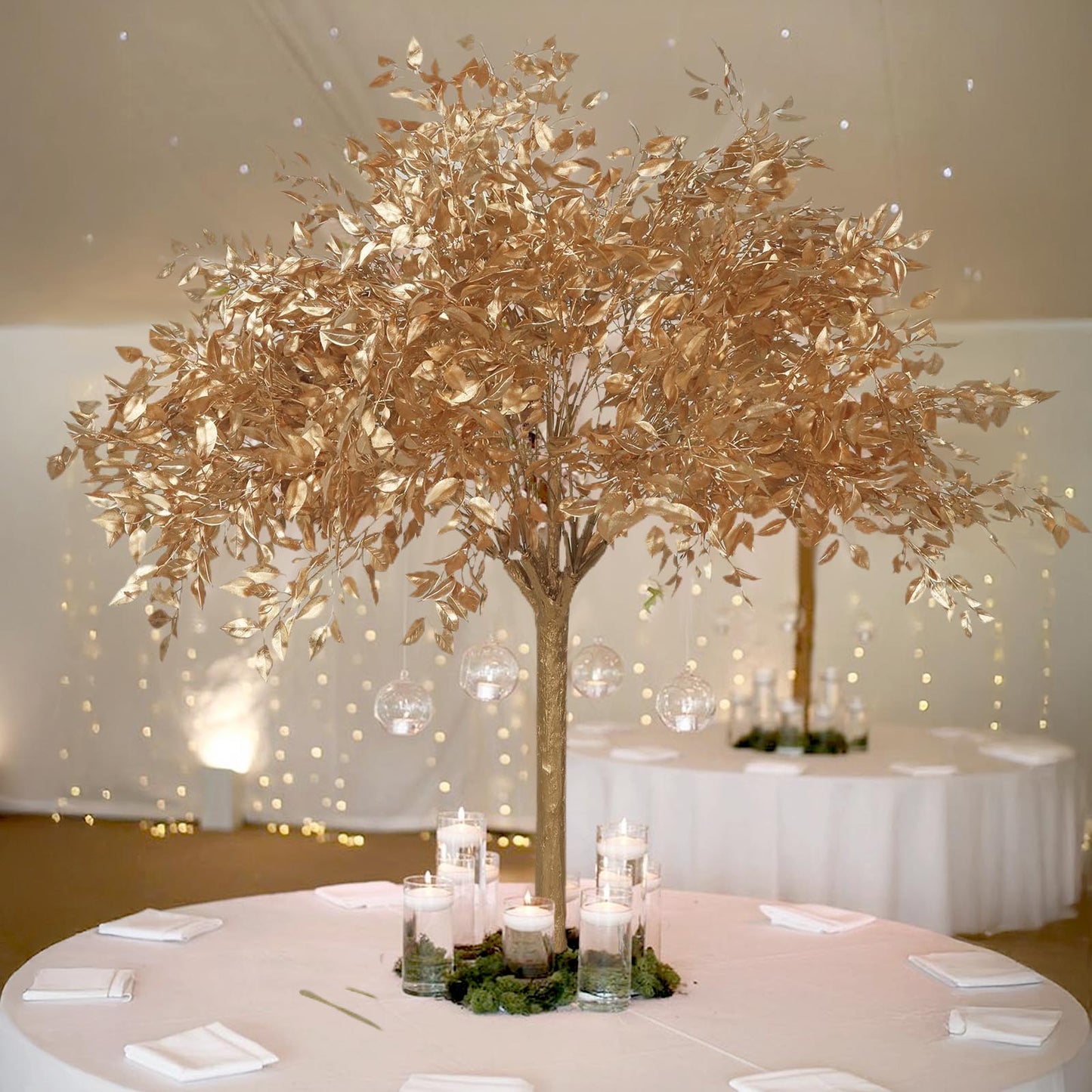 5ft golden faux leaf tree with natural-look trunk for event décor.