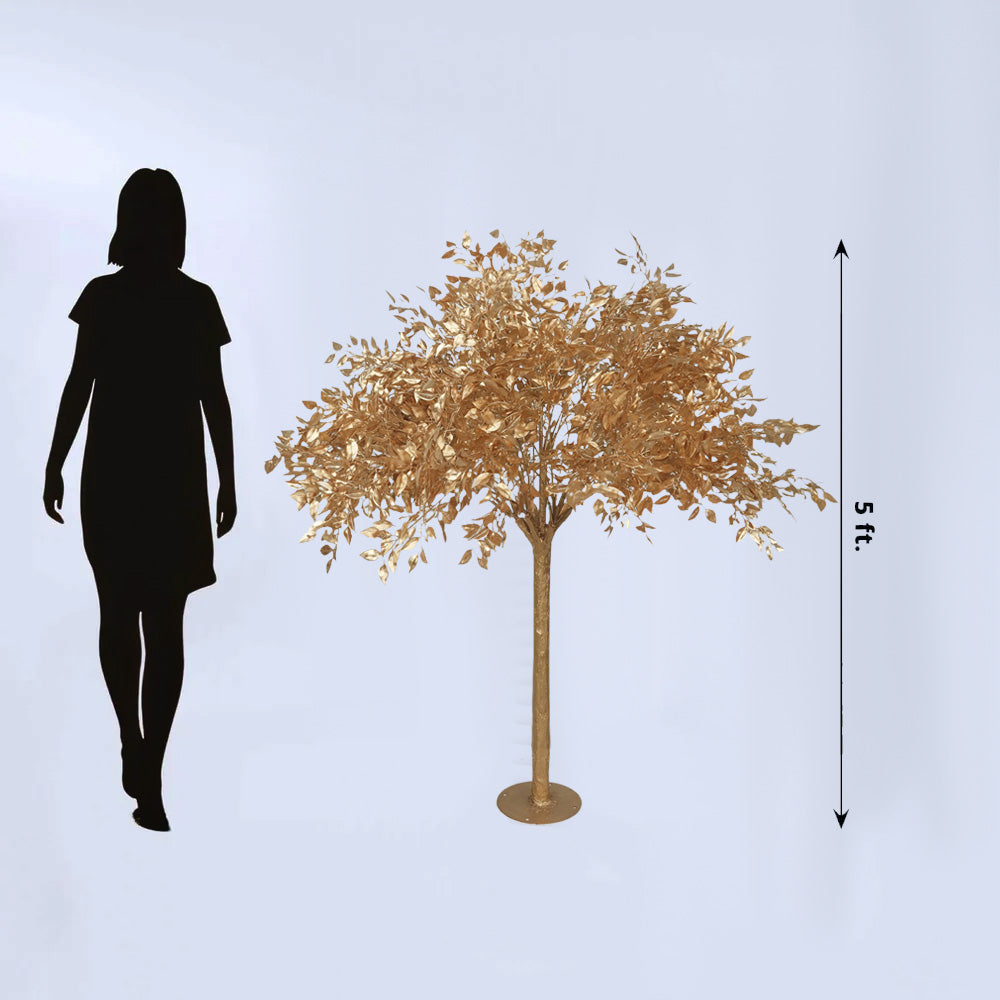 5ft golden faux leaf tree with natural-look trunk for event décor.