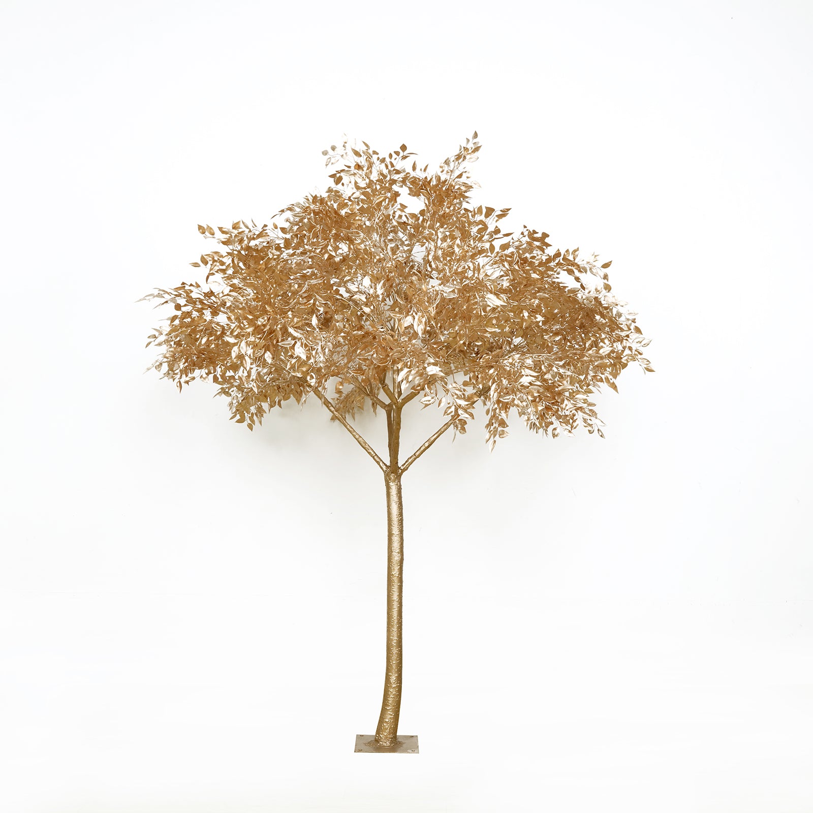 7ft golden faux leaf tree with natural-look trunk for event décor.
