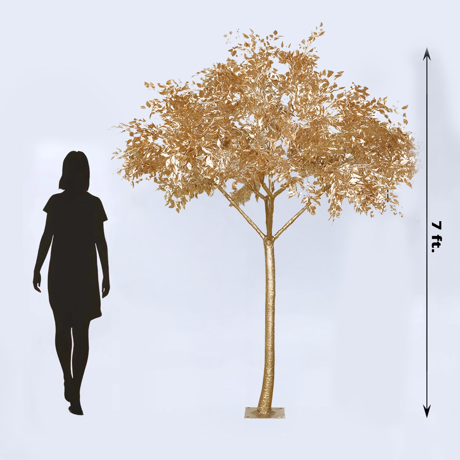 7ft golden faux leaf tree with natural-look trunk, perfect for event décor.