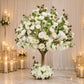 Artificial Rose & Hydrangea Silk Flower Tree, 4ft Tall, White with Fiberglass Trunk - Wedding & Even