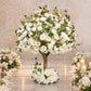 Artificial Rose & Hydrangea Silk Flower Tree, 4ft Tall, White with Fiberglass Trunk - Wedding & Even