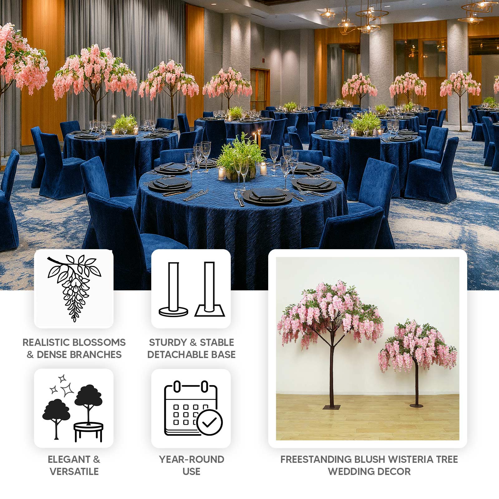 7ft Freestanding Blush Wisteria Artificial Tree – Cascading Silk Flower Display