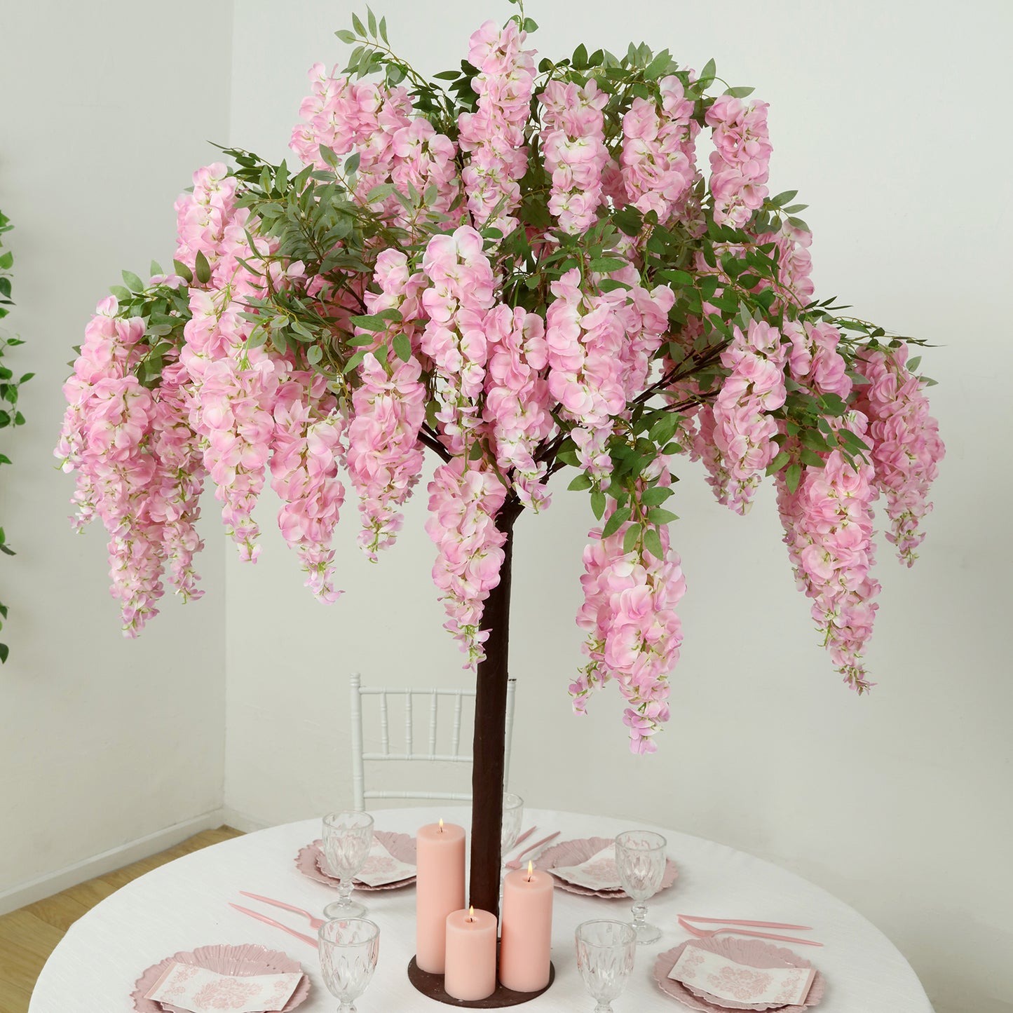 5ft Freestanding Blush Wisteria Artificial Tree – Cascading Silk Flower Display for Weddings & Events