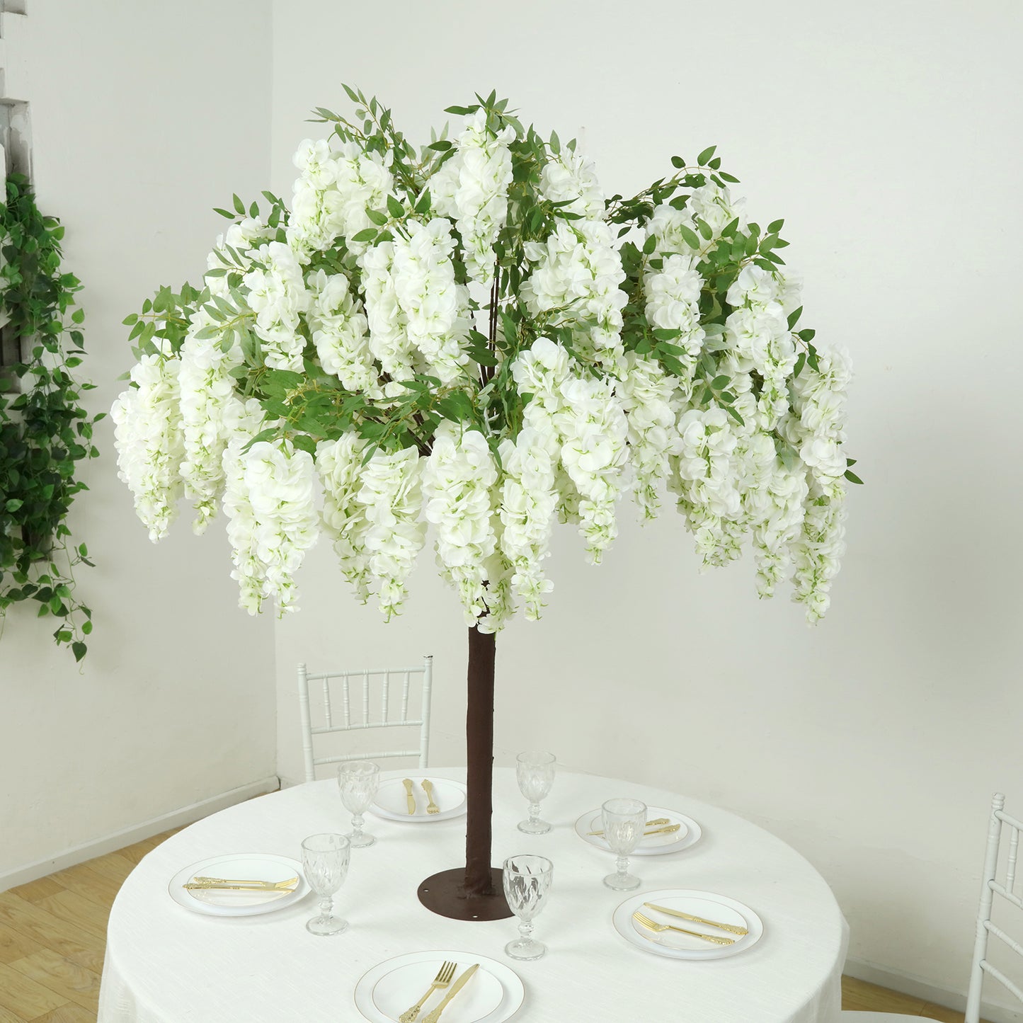 5ft Freestanding White Wisteria Artificial Tree – Cascading Silk Flower Display for Weddings & Events