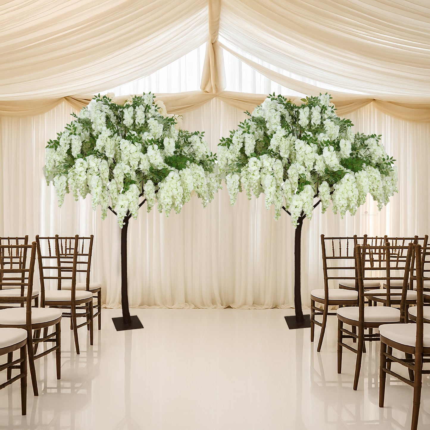 7ft Freestanding White Wisteria Artificial Tree – Cascading Silk Flower Display for Weddings & Events