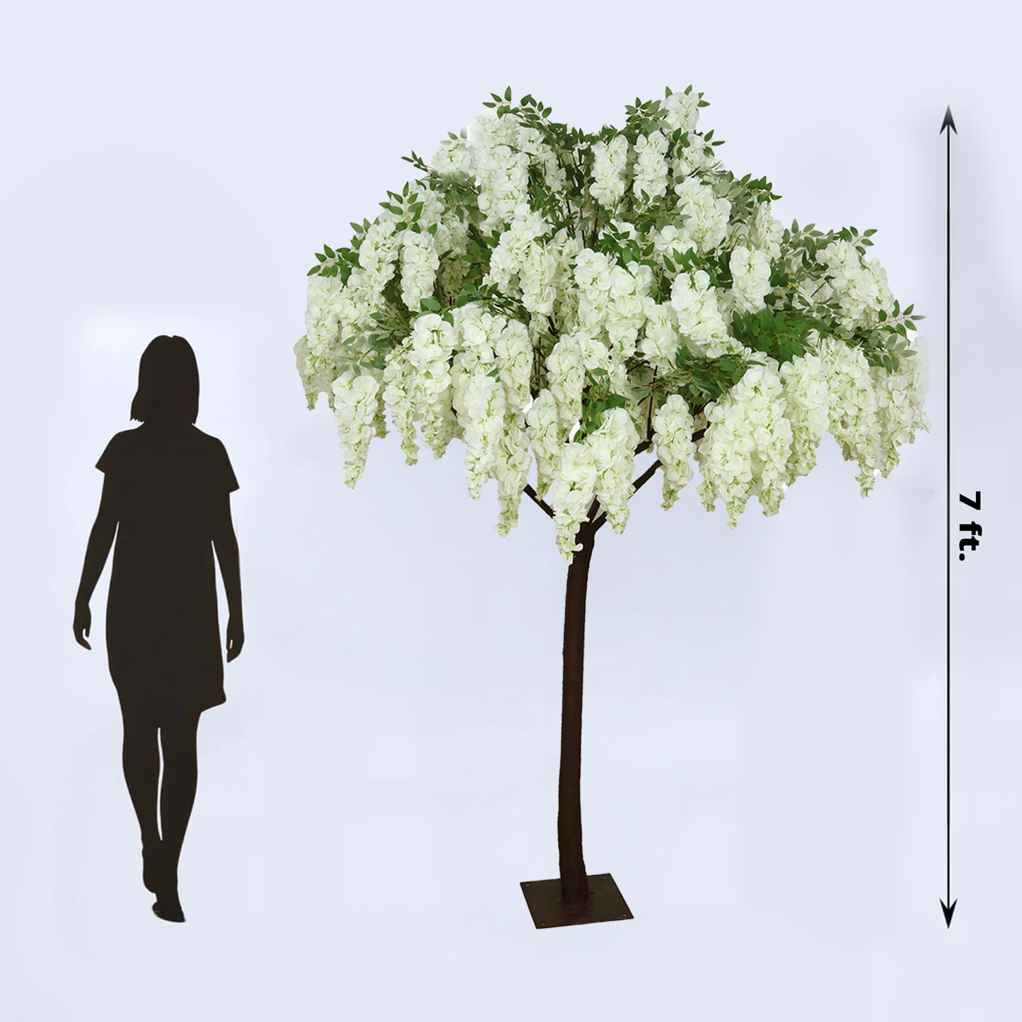 7ft Freestanding White Wisteria Artificial Tree – Cascading Silk Flower Display for Weddings & Events