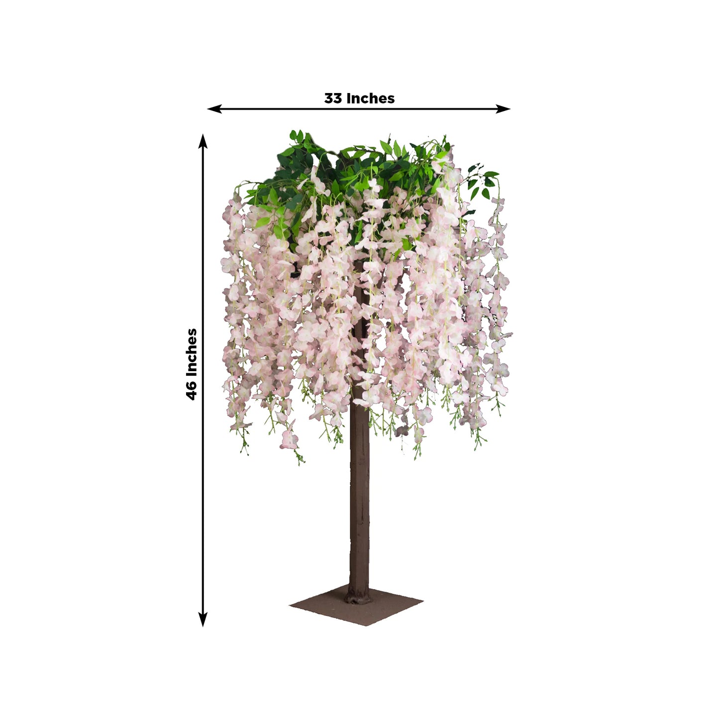 Blush artificial wisteria tree with cascading silk flowers for event centerpieces.