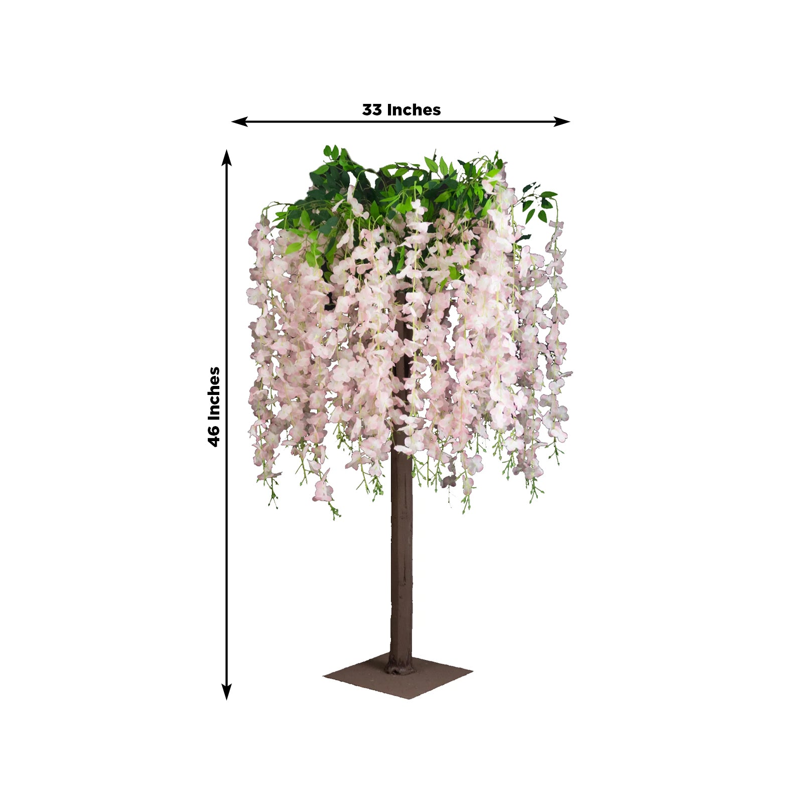 Blush artificial wisteria tree with cascading silk flowers for event centerpieces.
