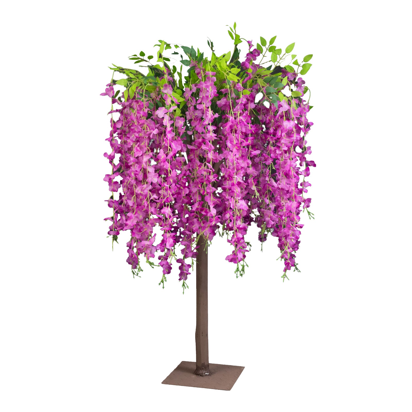 Lavender lilac artificial wisteria tree with cascading silk flowers.