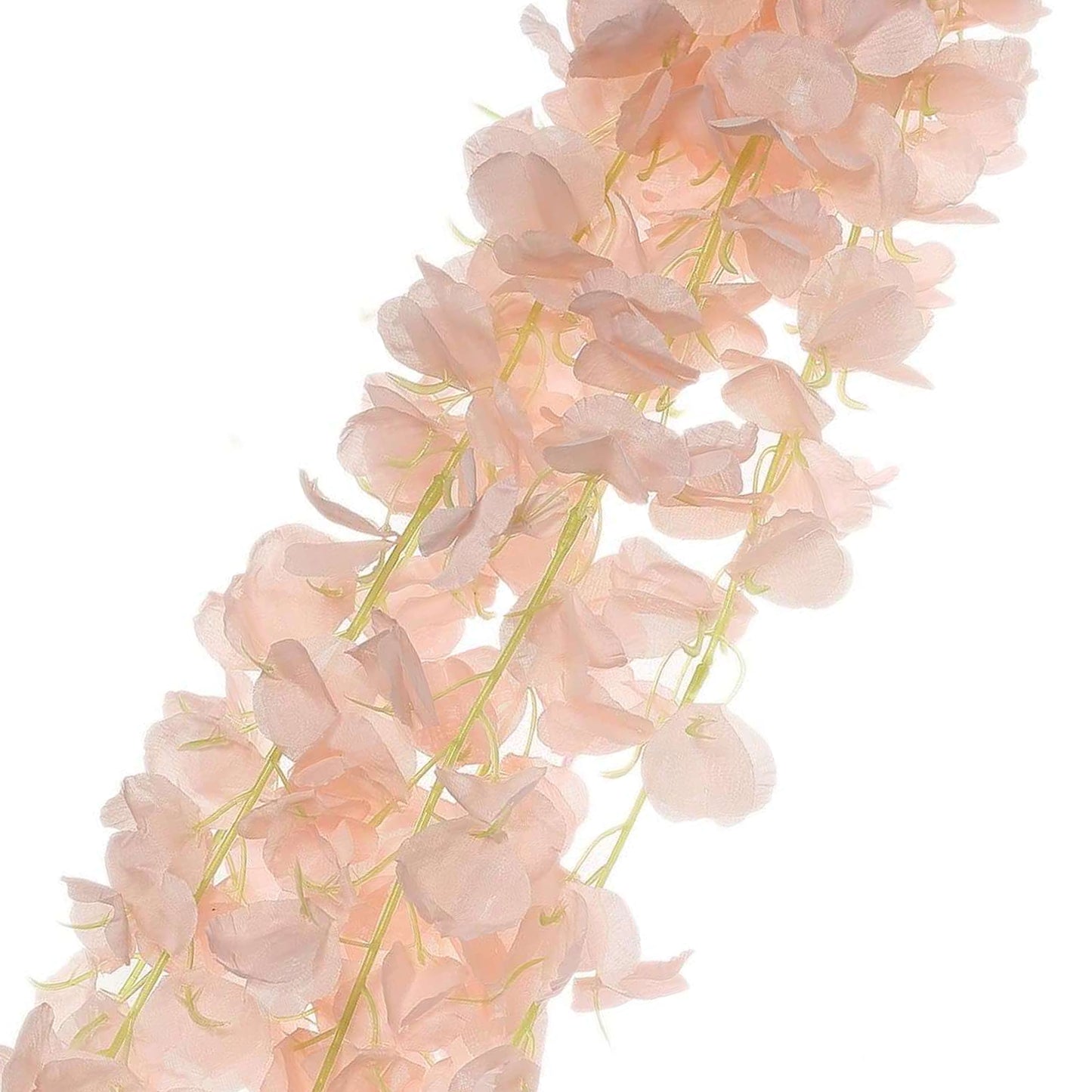 42" Silk Hanging Wisteria Flower Garland Vines in Blush, Elaborated 5 Full Strands in 1 Bush