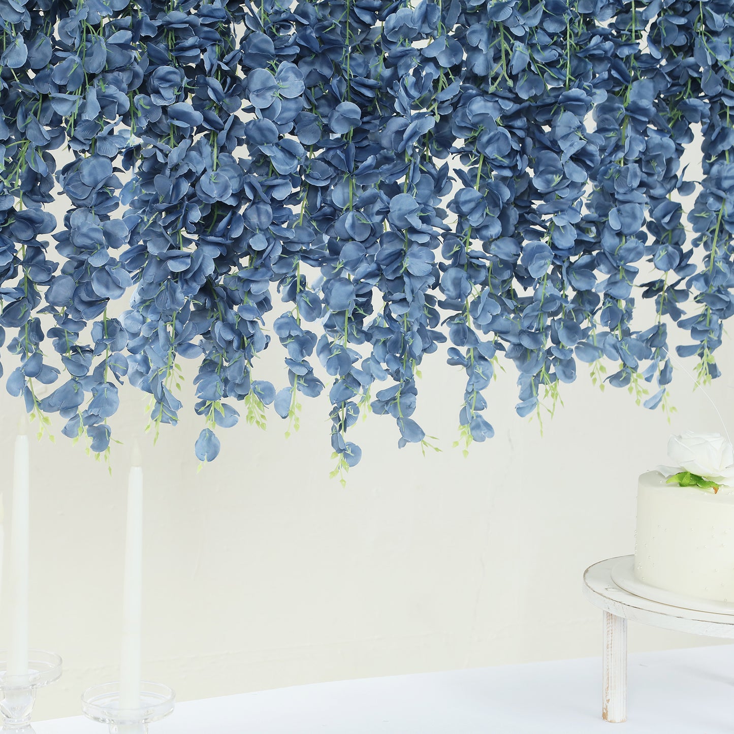 42" Silk Hanging Wisteria Flower Garland Vines in Dusty Blue, Elaborated 5 Full Strands in 1 Bush
