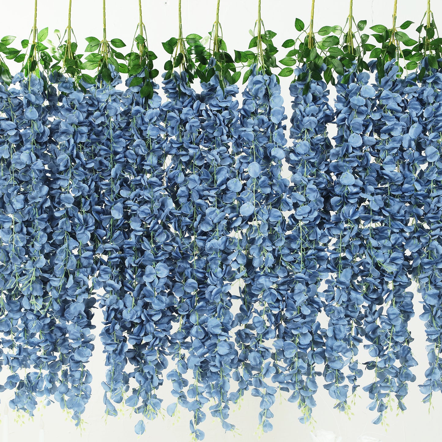 42" Silk Hanging Wisteria Flower Garland Vines in Dusty Blue, Elaborated 5 Full Strands in 1 Bush