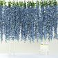 42" Silk Hanging Wisteria Flower Garland Vines in Dusty Blue, Elaborated 5 Full Strands in 1 Bush