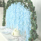 42" Silk Hanging Wisteria Flower Garland Vines in Light Blue, Elaborated 5 Full Strands in 1 Bush