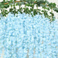 42" Silk Hanging Wisteria Flower Garland Vines in Light Blue, Elaborated 5 Full Strands in 1 Bush