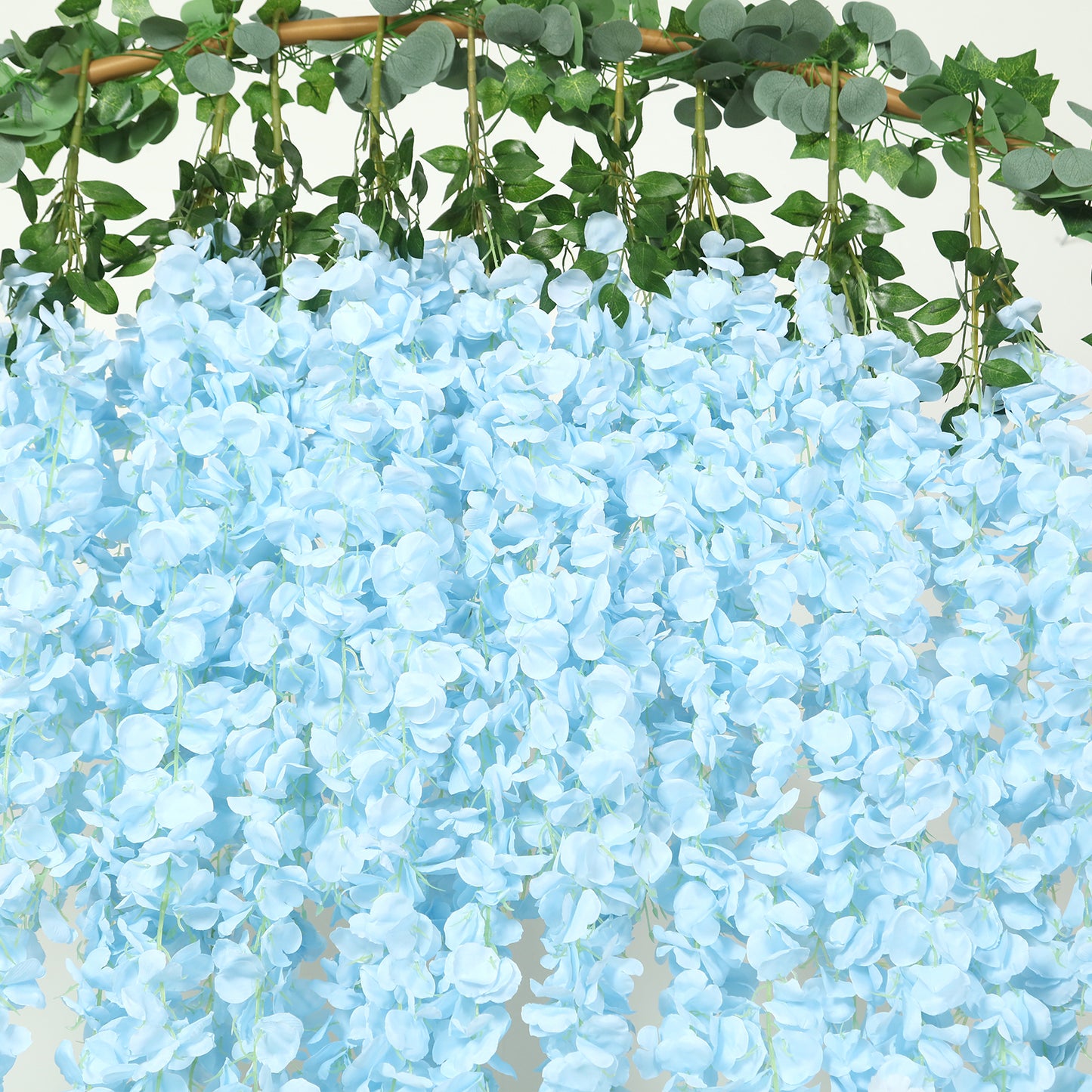 42" Silk Hanging Wisteria Flower Garland Vines in Light Blue, Elaborated 5 Full Strands in 1 Bush