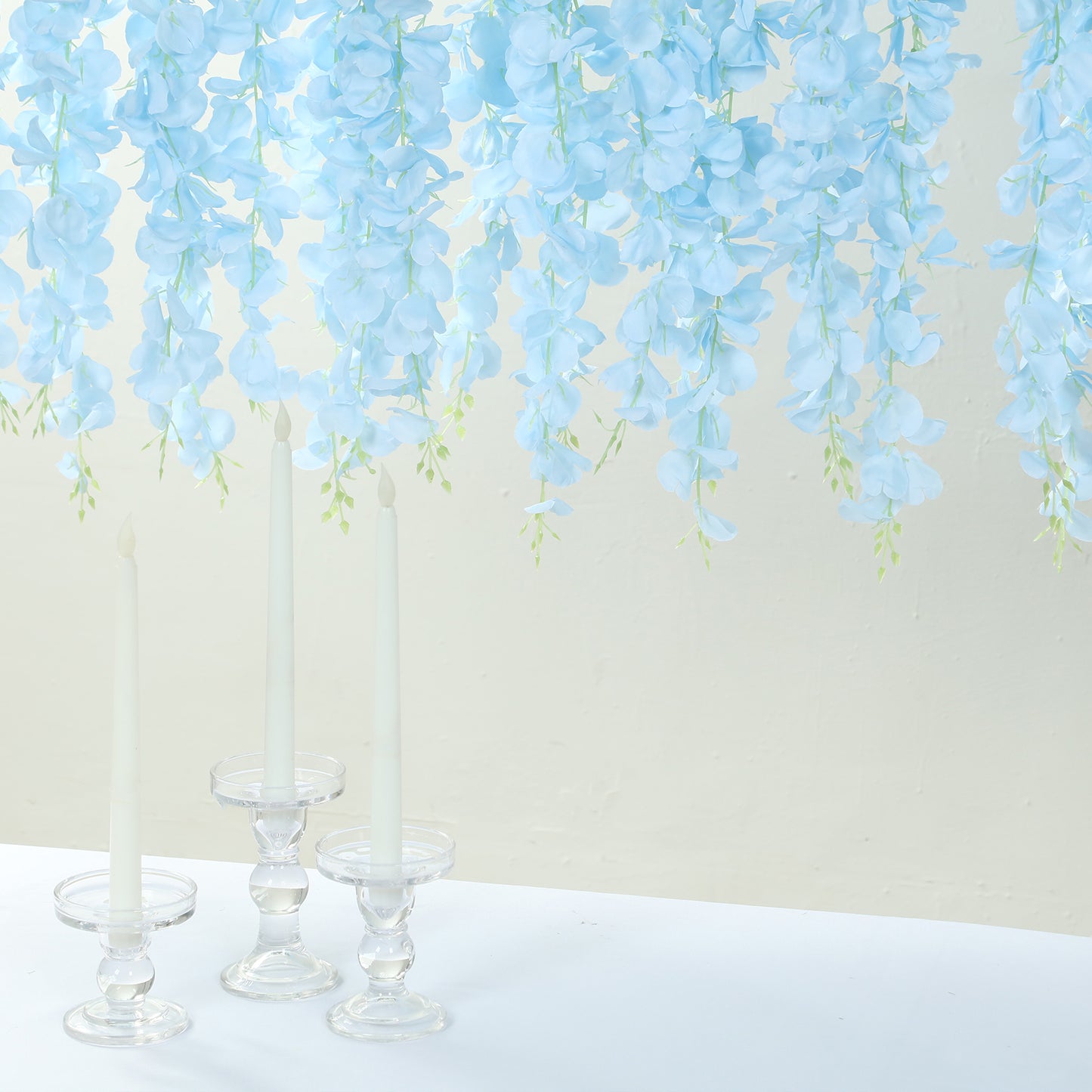 42" Silk Hanging Wisteria Flower Garland Vines in Light Blue, Elaborated 5 Full Strands in 1 Bush