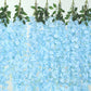 42" Silk Hanging Wisteria Flower Garland Vines in Light Blue, Elaborated 5 Full Strands in 1 Bush
