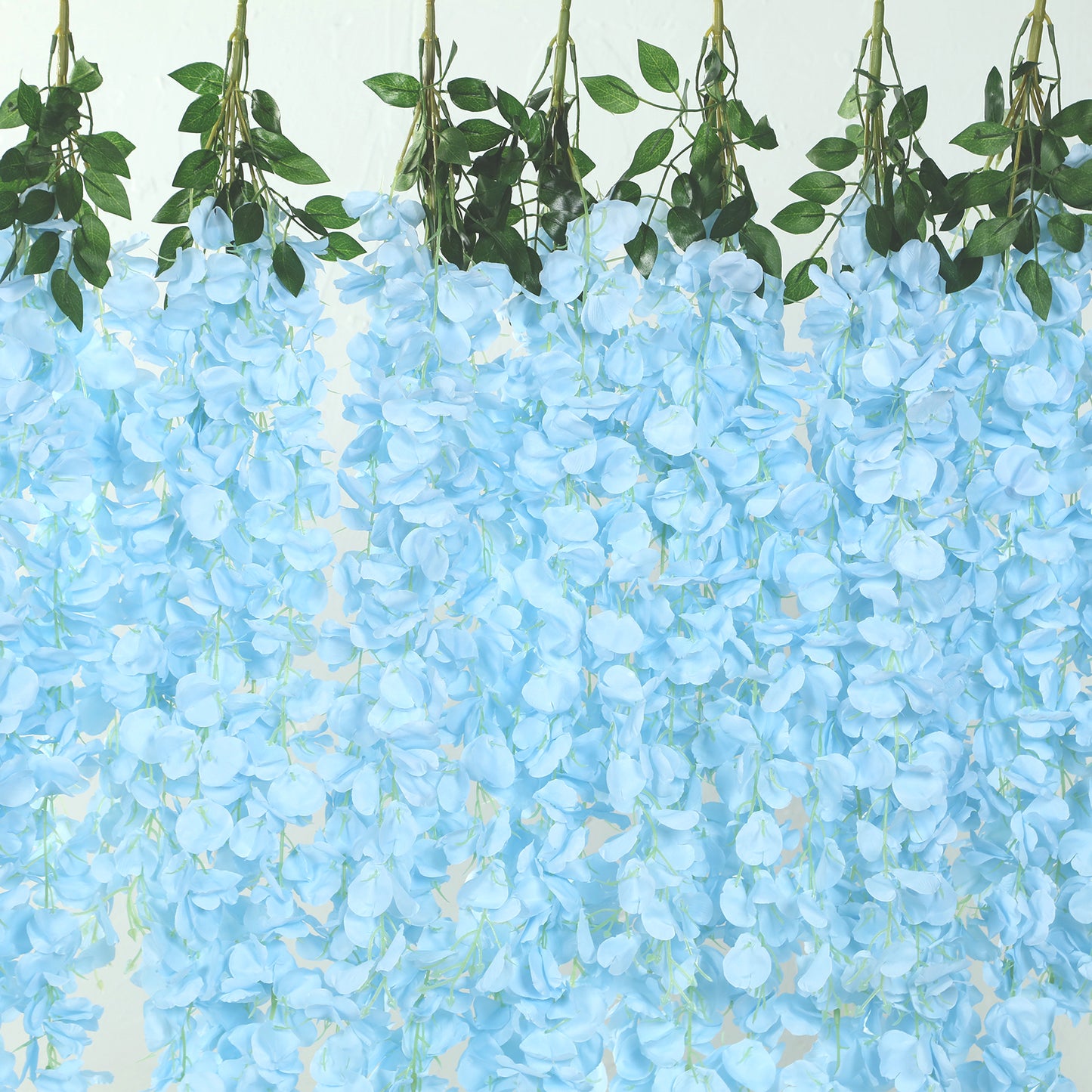 42" Silk Hanging Wisteria Flower Garland Vines in Light Blue, Elaborated 5 Full Strands in 1 Bush