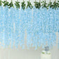42" Silk Hanging Wisteria Flower Garland Vines in Light Blue, Elaborated 5 Full Strands in 1 Bush