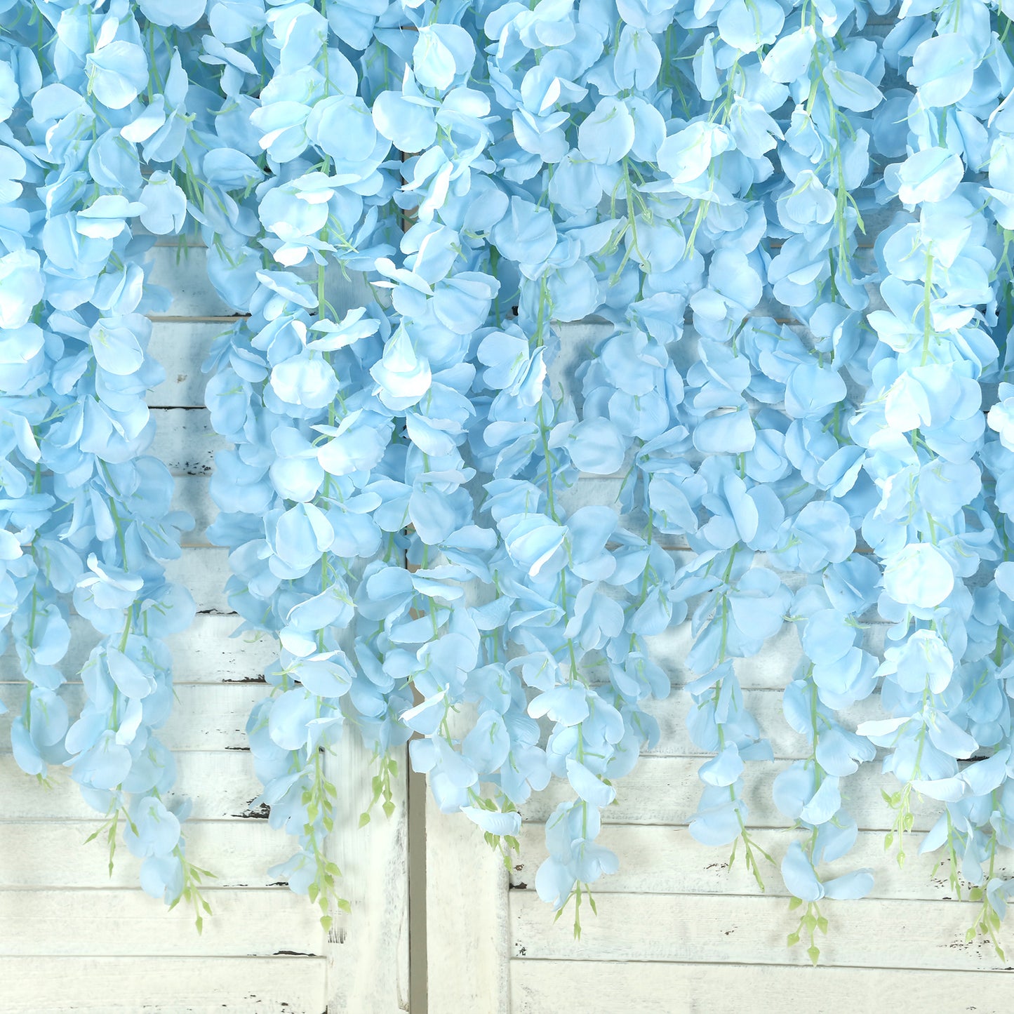 42" Silk Hanging Wisteria Flower Garland Vines in Light Blue, Elaborated 5 Full Strands in 1 Bush