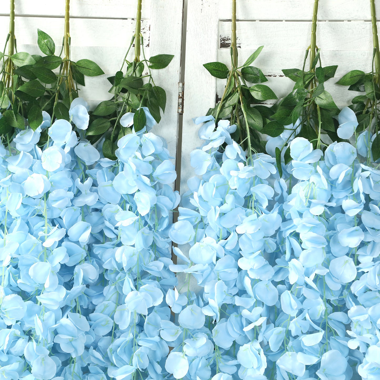 42" Silk Hanging Wisteria Flower Garland Vines in Light Blue, Elaborated 5 Full Strands in 1 Bush