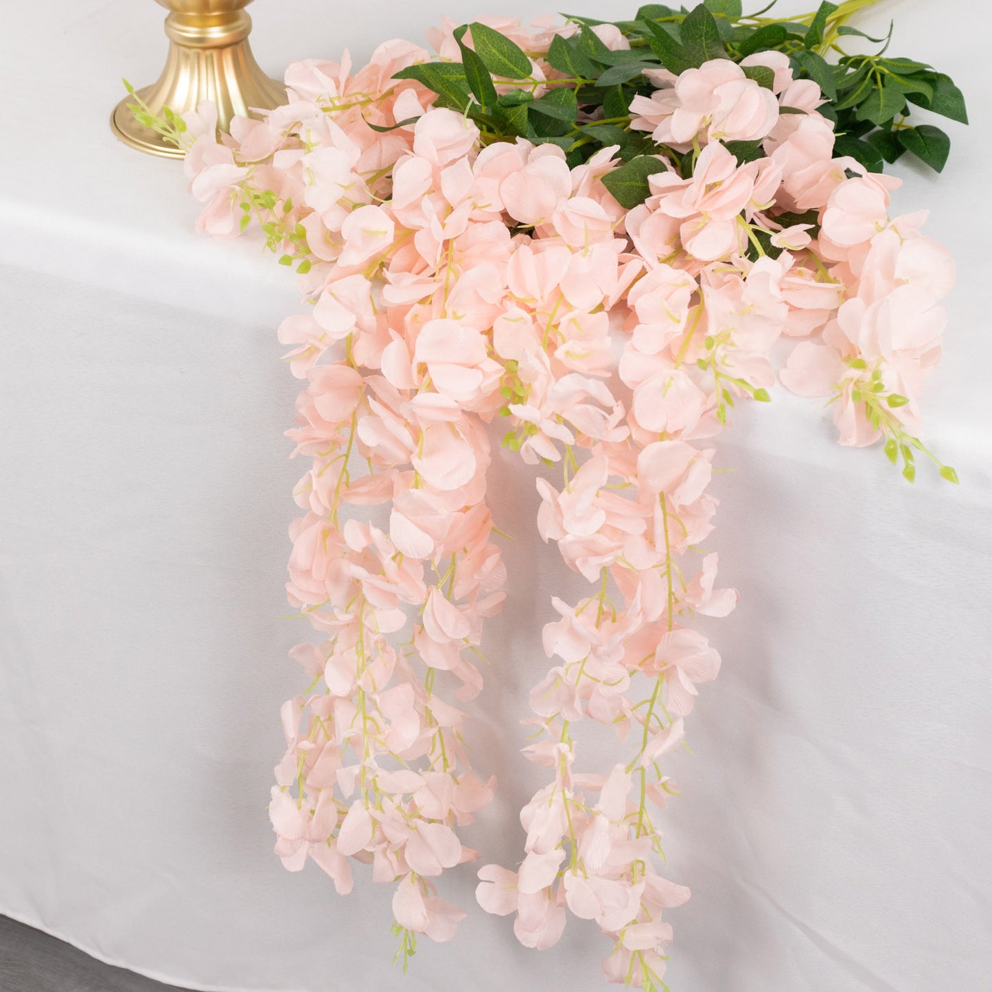 44 Inch Blush Rose Gold Silk Hanging Wisteria Flower Garland Vines Artificial 5 Pack