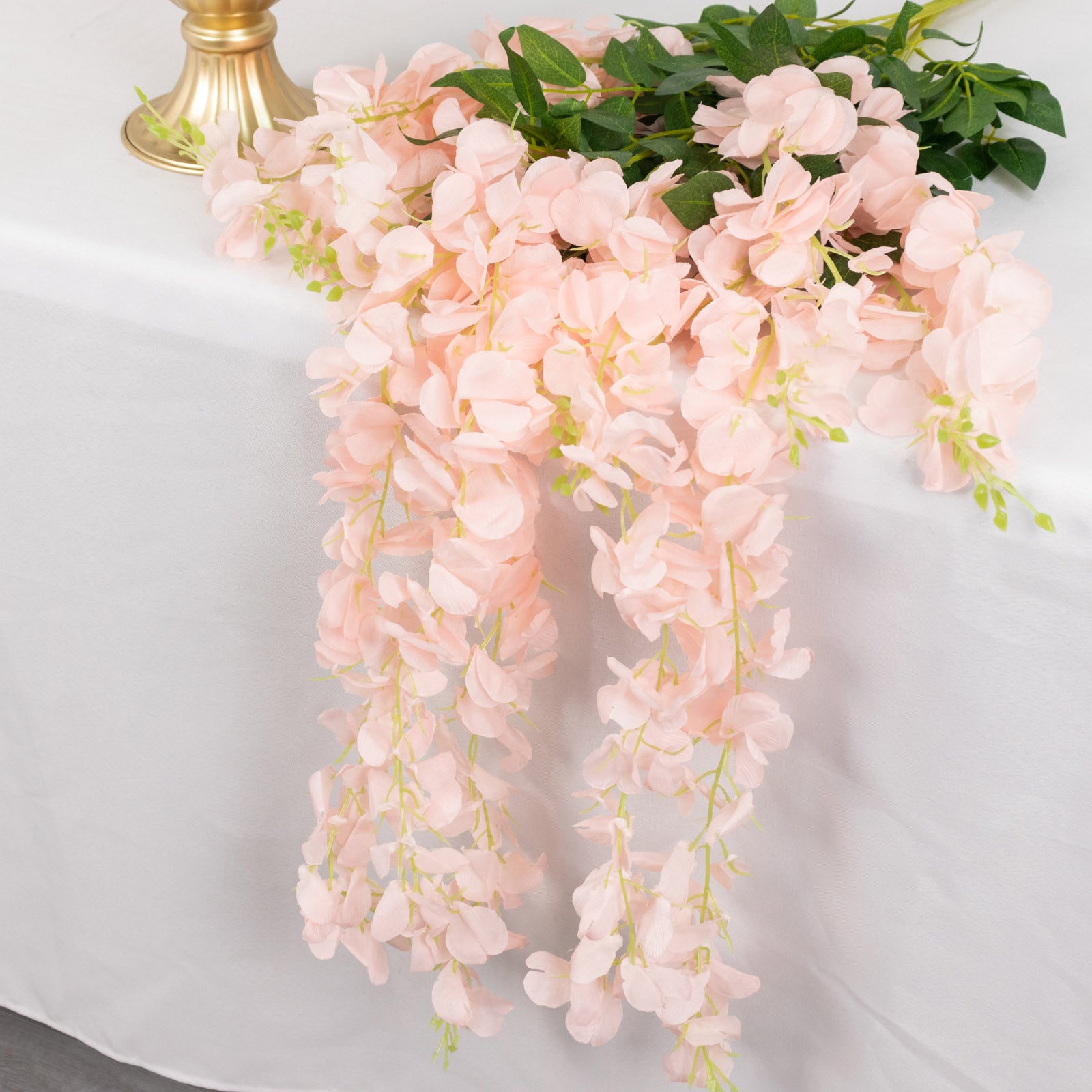 44 Inch Blush Rose Gold Silk Hanging Wisteria Flower Garland Vines Artificial 5 Pack