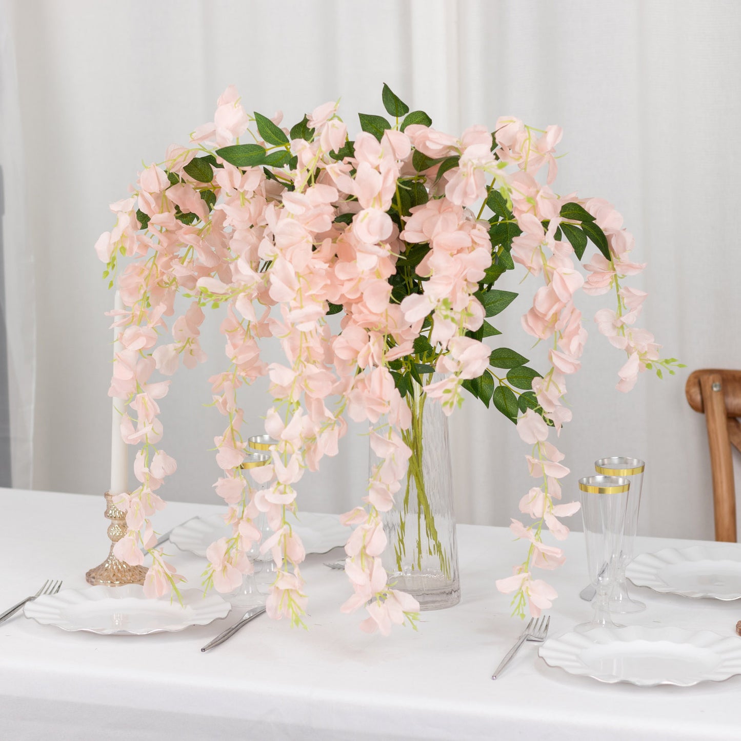 44 Inch Blush Rose Gold Silk Hanging Wisteria Flower Garland Vines Artificial 5 Pack