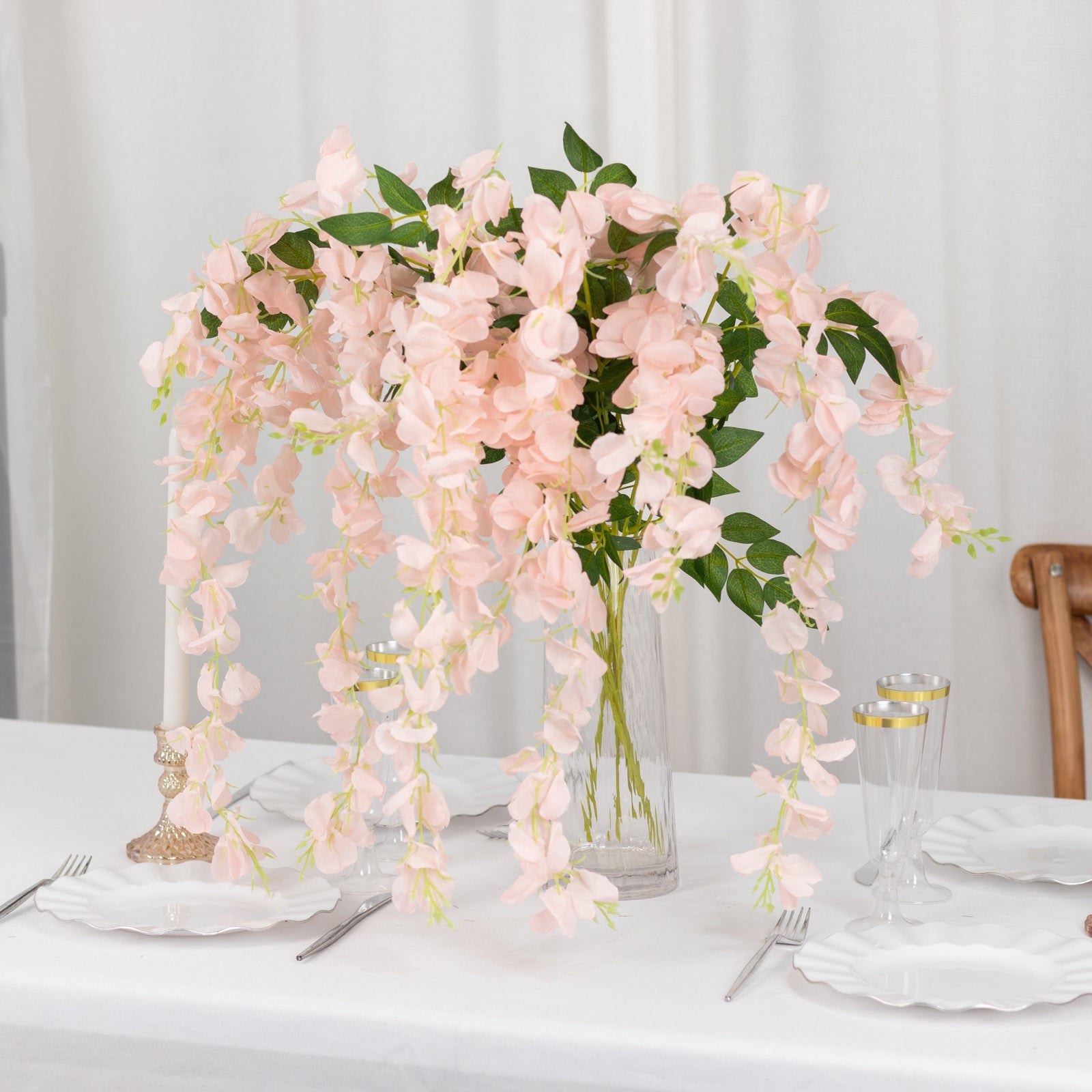 44 Inch Blush Rose Gold Silk Hanging Wisteria Flower Garland Vines Artificial 5 Pack